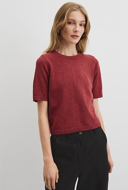 Organically Grown Cotton Linen Short Sleeve Knit T-Shirt