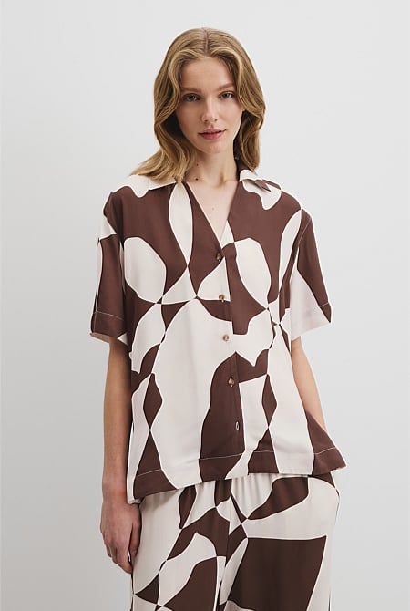 Print Short Sleeve Cupro Shirt