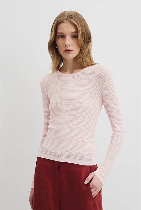 Mesh Long Sleeve Knit Top