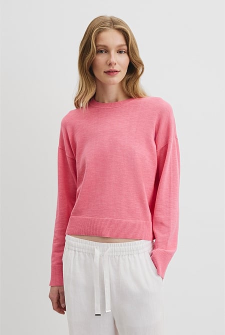 Organically Grown Cotton Linen Crew Neck Knit