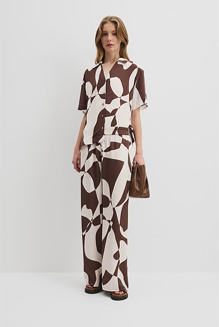 Print Pull On Cupro Pintuck Pant