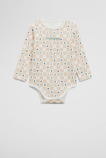 Organically Grown Cotton Long Sleeve Logo Printed Bodysuit