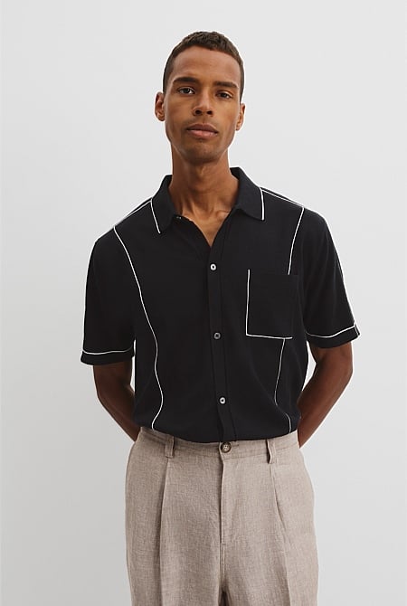 Cotton Silk Pip Detail Knit Shirt