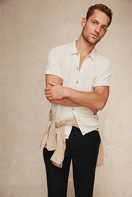 Short Sleeve Cotton Linen Knit Shirt