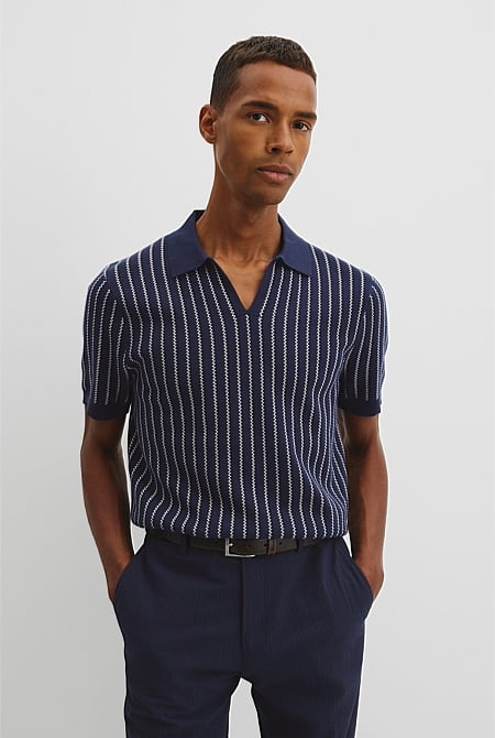 Organically Cotton Jacquard Stripe Polo