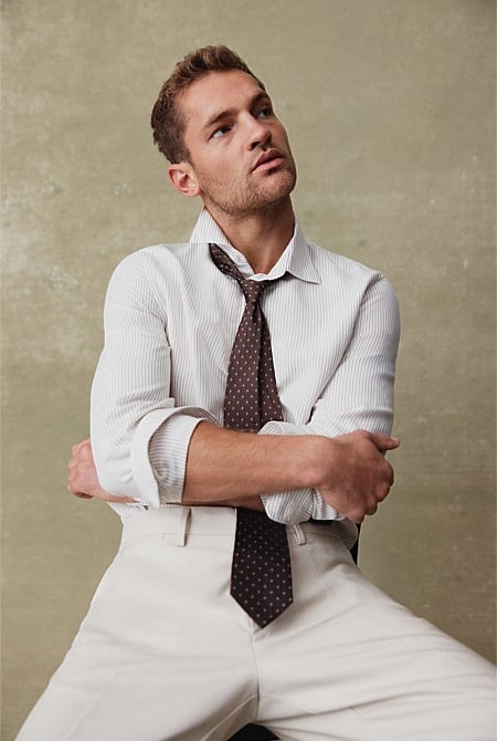 Slim Fit Tencel Linen Stripe Shirt