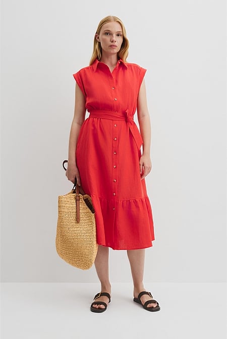 Organically Grown Linen Tiered Midi Dress