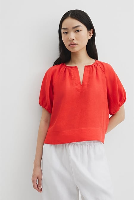 Organically Grown Linen Puff Sleeve Top