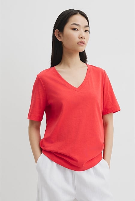 Australian Good Earth Cotton Short Sleeve V-Neck T-Shirt