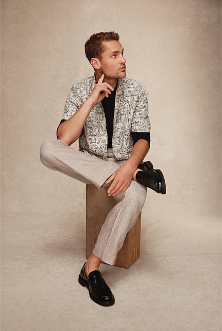 Organically Grown Linen Short Sleeve Novelty Print Shirt