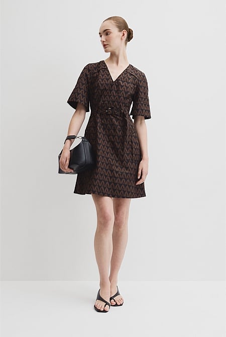 Print Topstitch Detail Dress