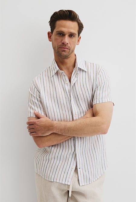 Organically Grown Linen Short Sleeve Stripe Shirt