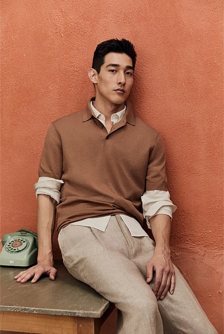 Australian Cotton Blend Silk Button Polo