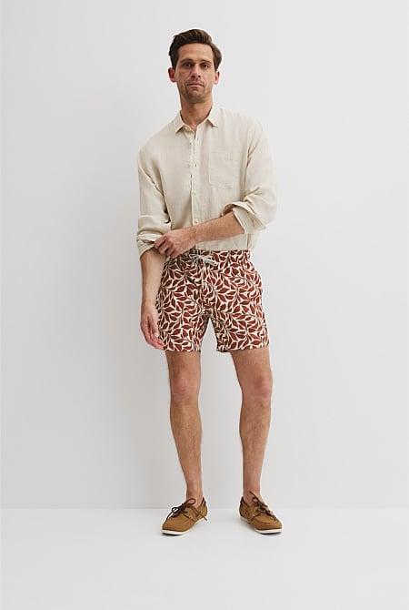 Recycled Polyester Leaf Print Swim Short