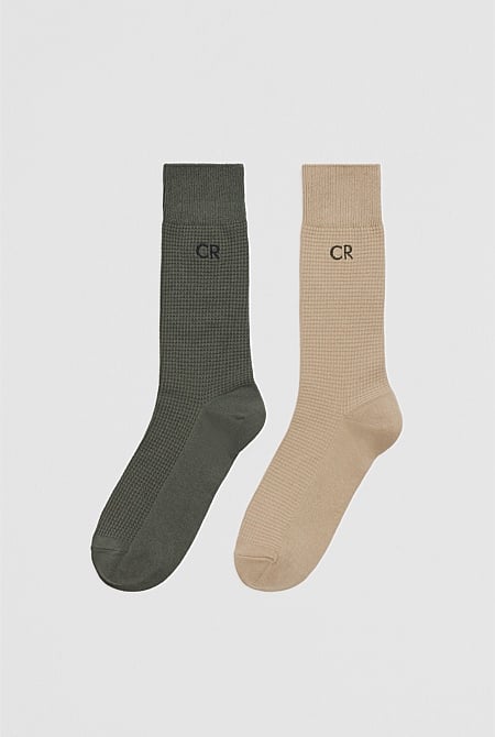 Australian Cotton Blend CR Waffle Crew Sock Pack of 2