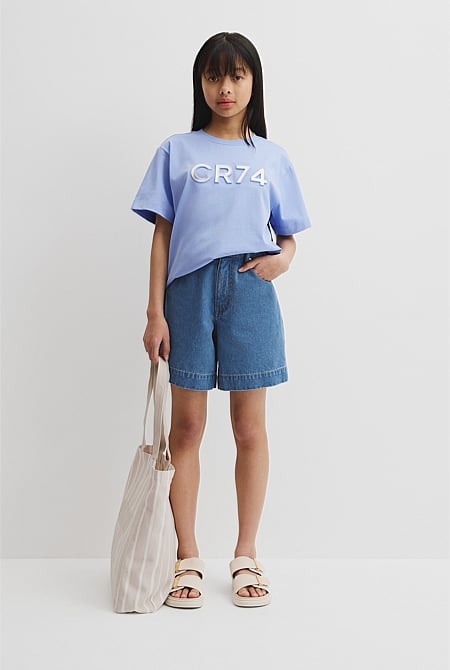 Teen Recycled Cotton Blend Longline Logo T-Shirt