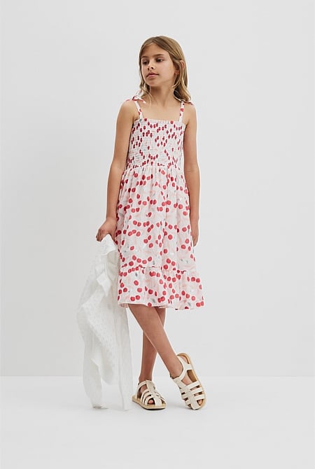 Cherry Shirred Dress