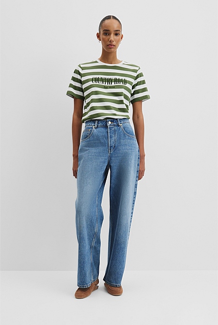 Australian Cotton Stripe Heritage Embroidered T-Shirt