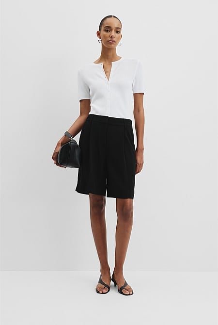 Waffle Short Sleeve Button Knit