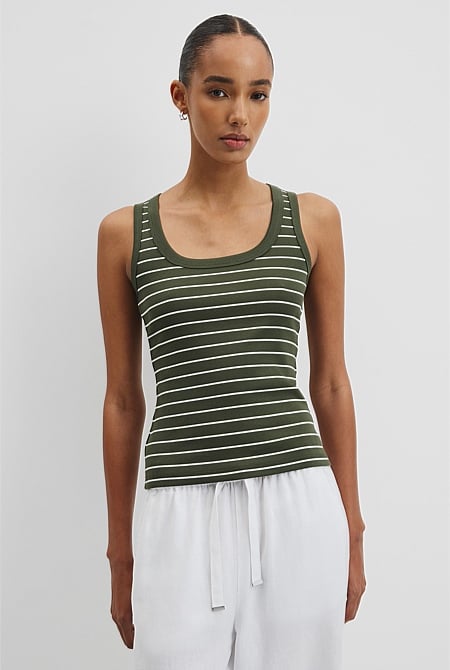 Australian Cotton Stripe Scoop Rib Tank