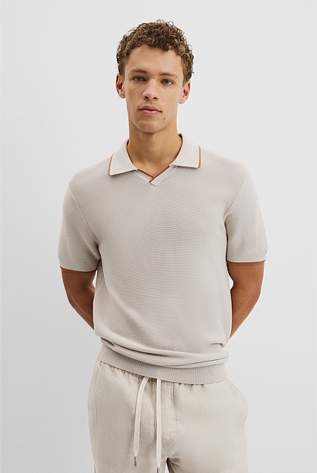 Australian Cotton V-Neck Knit Polo
