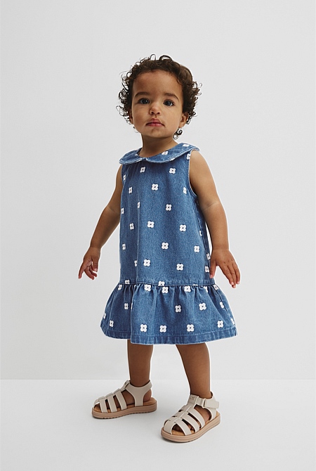 Spot Embroidered Denim Mini Dress