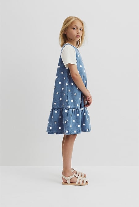 Spot Embroidered Denim Mini Dress