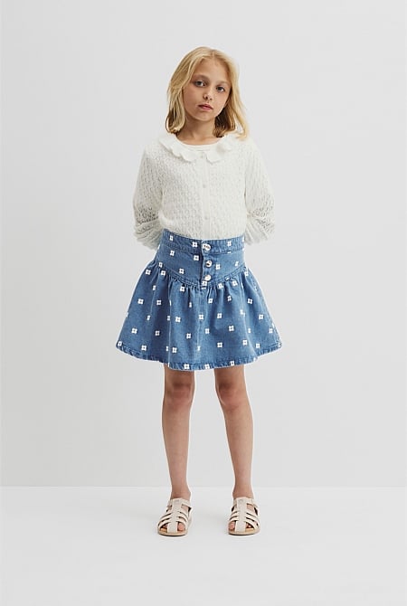 Spot Embroidered Denim Skirt