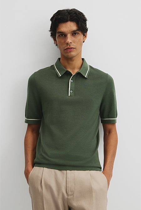 Australian Cotton Blend Silk Tipped Knit Polo