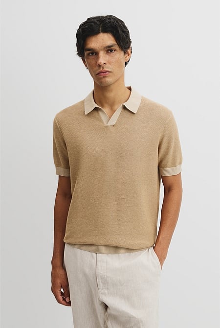 Linen Cotton Honeycomb Knit Polo