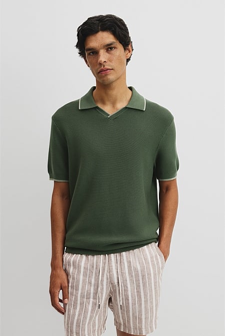Australian Cotton V-Neck Knit Polo