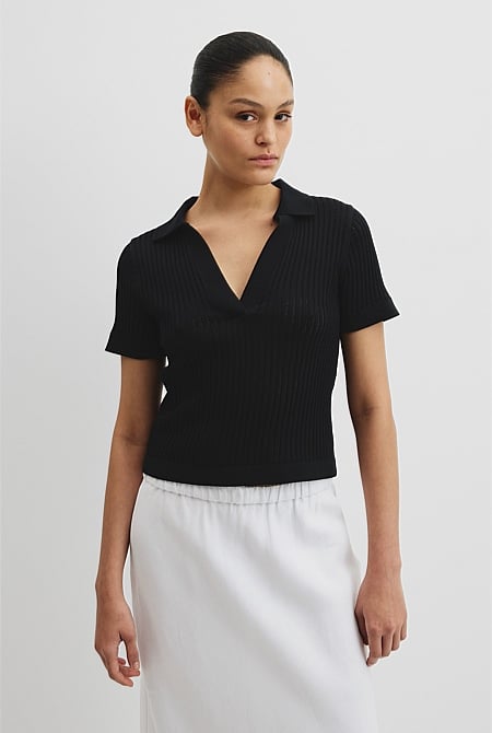 Organically Grown Cotton Sheer Rib Knit Polo