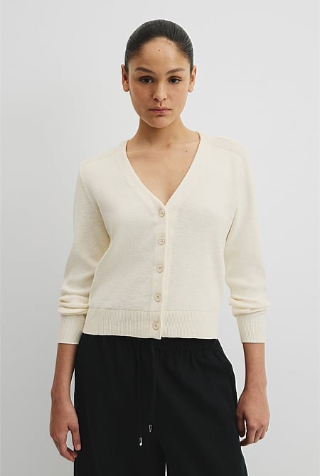 Organically Grown Cotton Linen Blend Knit Cardigan