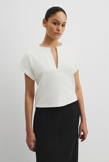 Texture Zip Neck T-Shirt