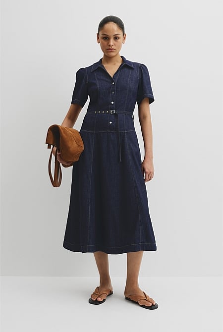 Half Placket Denim Dress