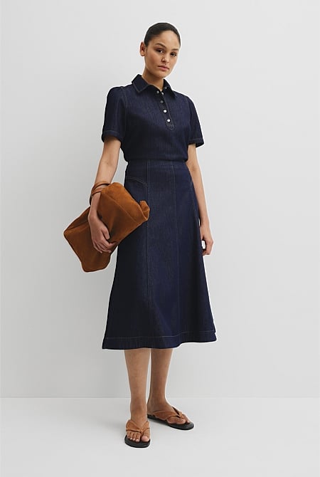 Panel Denim Midi Skirt