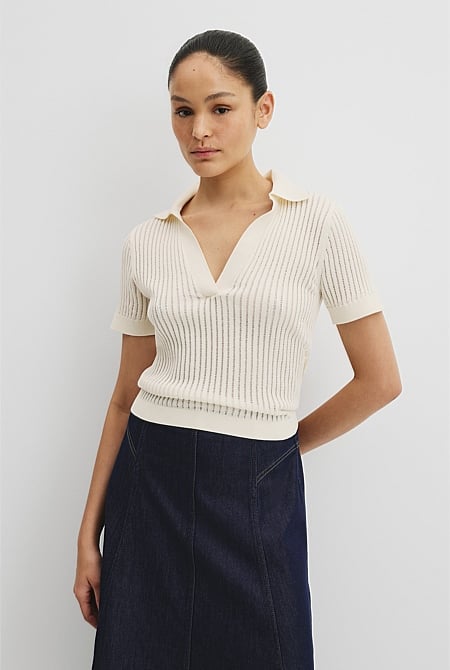 Organically Grown Cotton Sheer Rib Knit Polo
