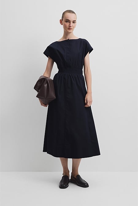 Shirred Waist Midi Dress