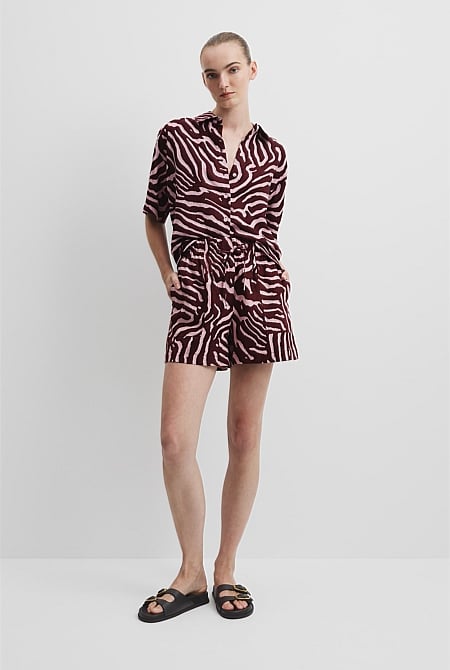 Organically Grown Print Tie Detail Linen Short