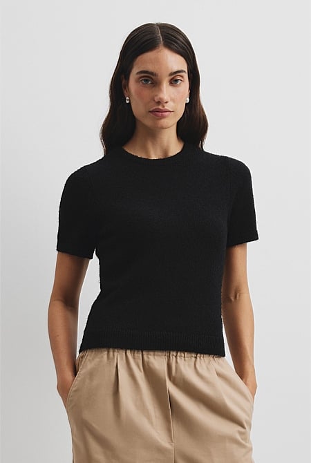 Australian Cotton Blend Boucle Knit T-Shirt