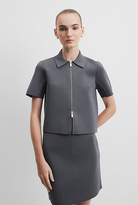 Short Sleeve Compact Zip Knit