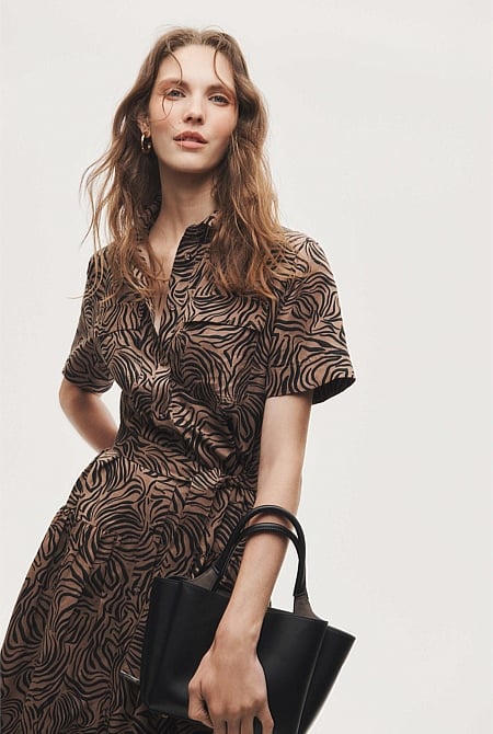 Print Flared Shirt Dress