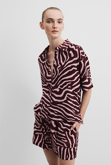 Organically Grown Print Short Sleeve Linen Shirt