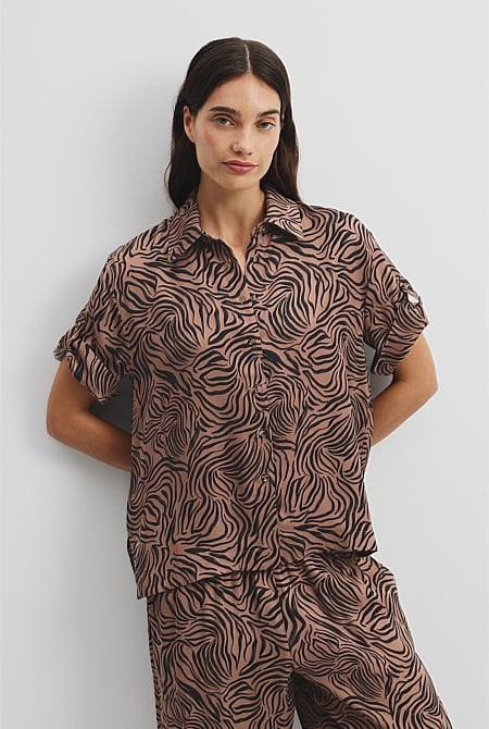 Print Short Sleeve Cupro Shirt