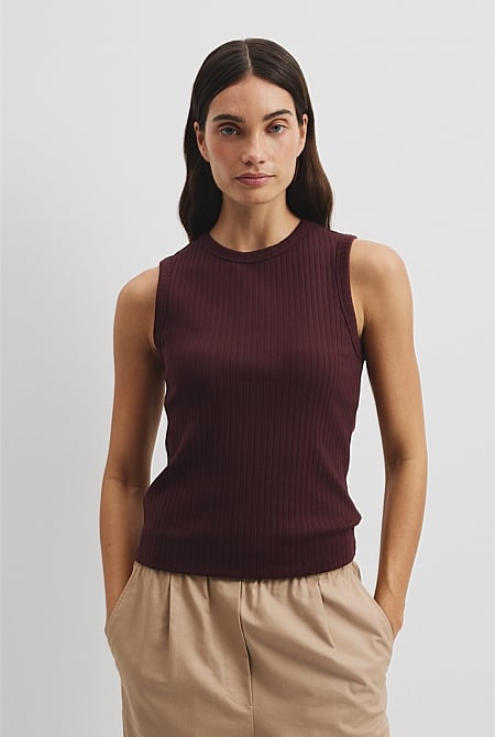 Australian Cotton Blend Fitted Rib Tank