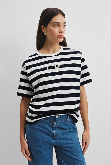 Australian Cotton Stripe CR Logo T-Shirt