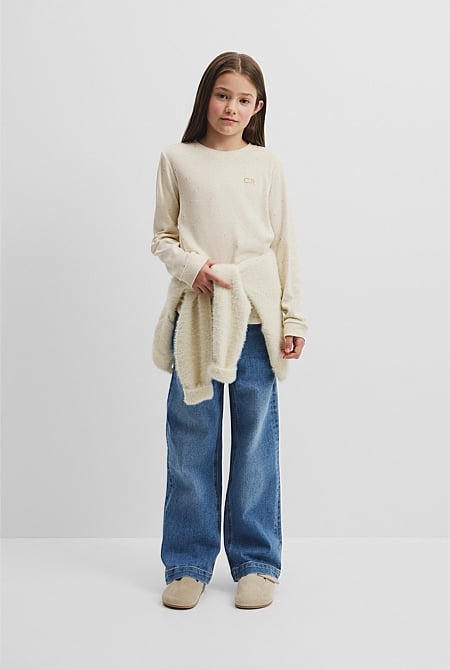 Organically Grown Cotton Long Sleeve Curved Logo T-Shirt