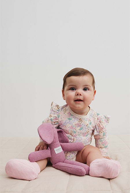 Organically Grown Cotton Blend Frill Long Sleeve Logo Bodysuit