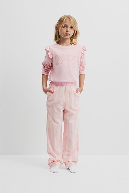 Australian Cotton Long Sleeve Stripe Logo Pyjama Set
