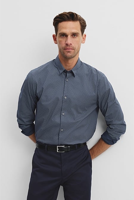 Long Sleeve Slim Fit Cotton Stretch Print Shirt